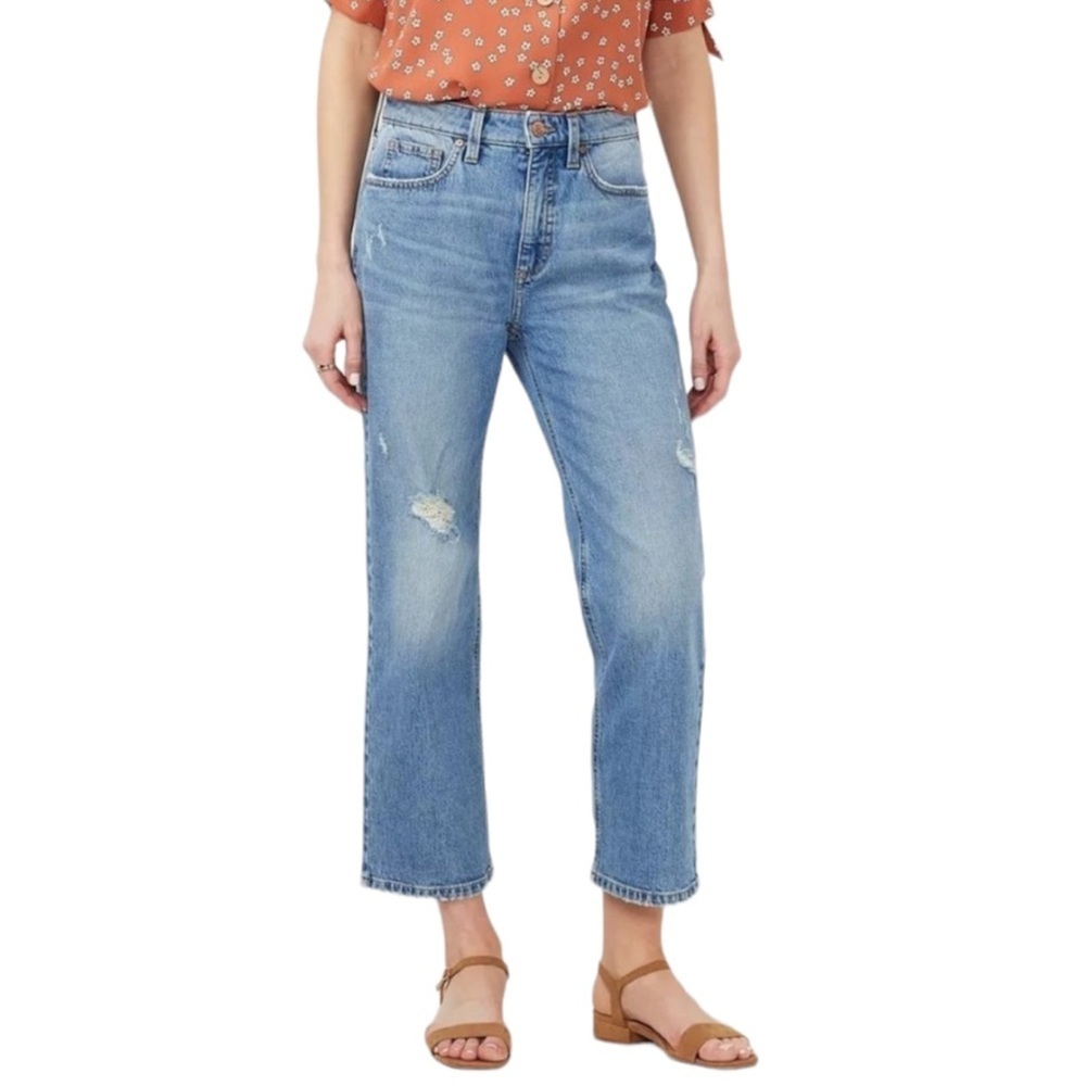 SOLD LC Lauren Conrad Womens Med Wash High Rise Distressed Cropped Jeans Sz 8 - Picture 1 of 10